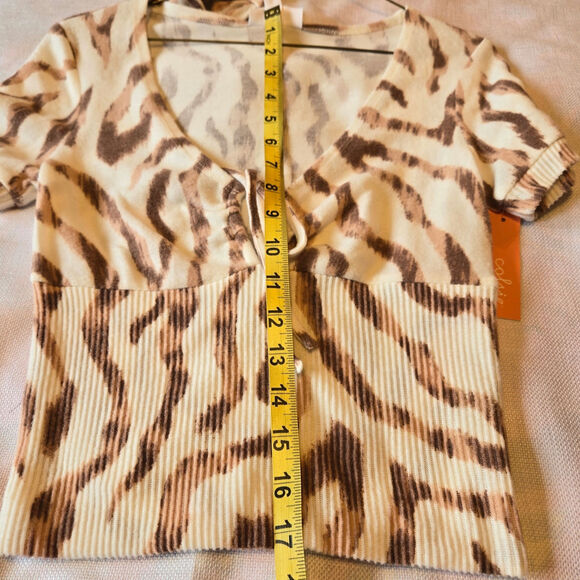 COLSIE Cropped Ribbed Waist Cream Brown Animal Print Headband Shirt Set Sz XS - Picture 7 of 7